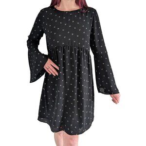 Loft Black Crescent Moon Swing Dress Bell Sleeve | S